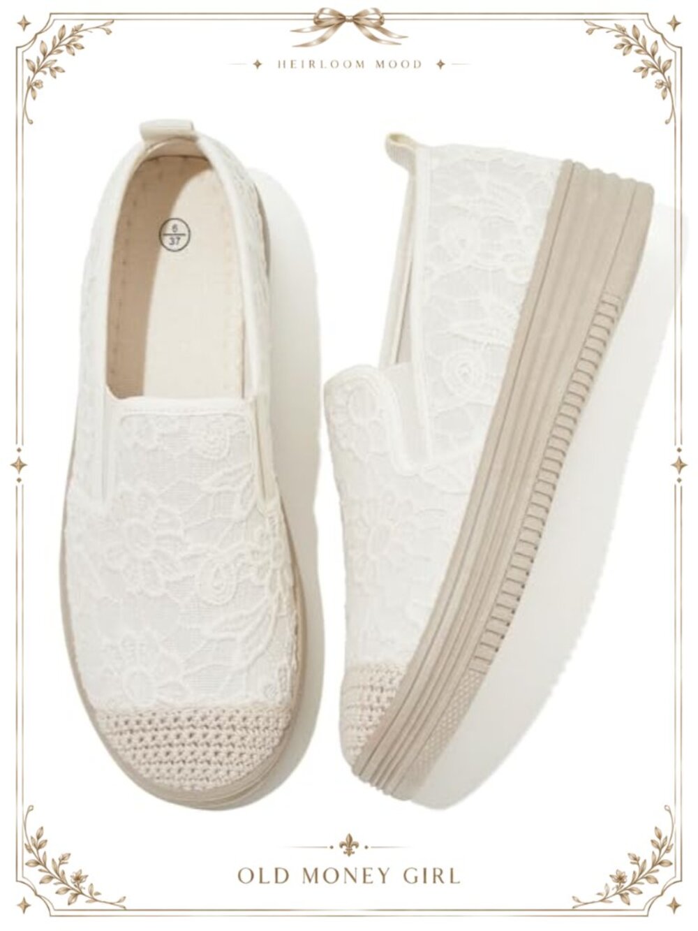 Women's Ballet Flats Lace Embroidered Slip On Comfortable Loafers